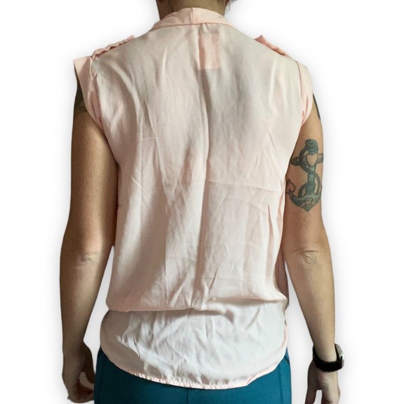 Women's Wrap Top Blouse Pink Chiffon Sheer Draped Open Front Shirt Medium M - Picture 4 of 12
